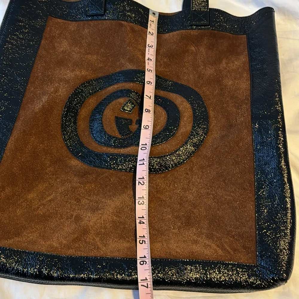 GUCCI Iconic brown suede and black leather large tote - Picture 6 of 7